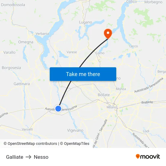 Galliate to Nesso map