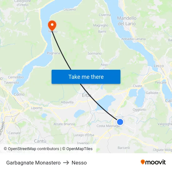 Garbagnate Monastero to Nesso map