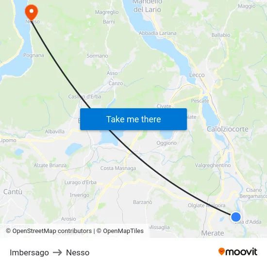 Imbersago to Nesso map