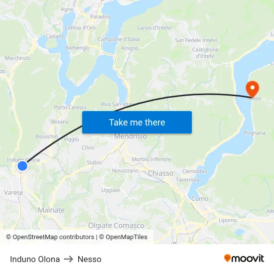 Induno Olona to Nesso map