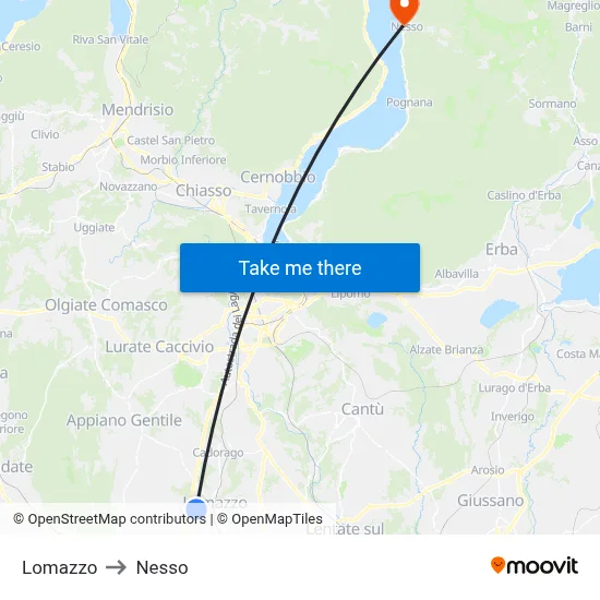 Lomazzo to Nesso map