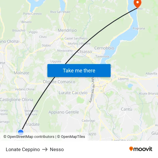 Lonate Ceppino to Nesso map