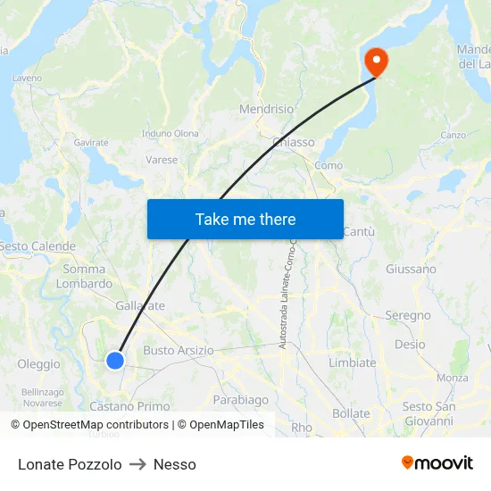 Lonate Pozzolo to Nesso map