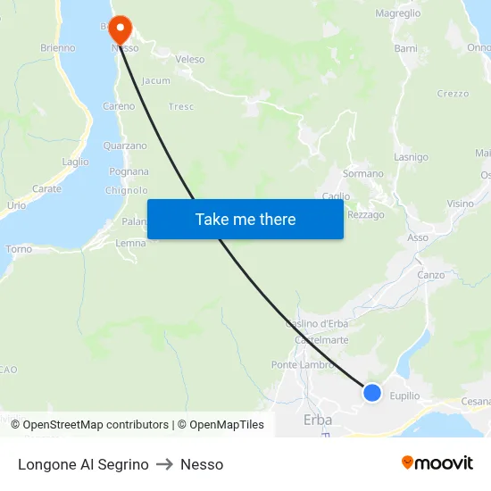 Longone Al Segrino to Nesso map