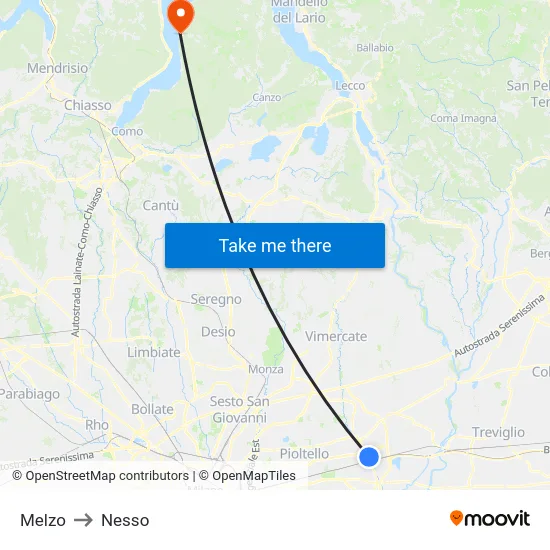 Melzo to Nesso map