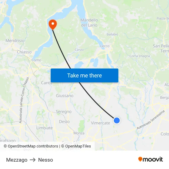 Mezzago to Nesso map