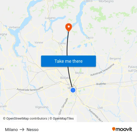 Milan to Nesso map
