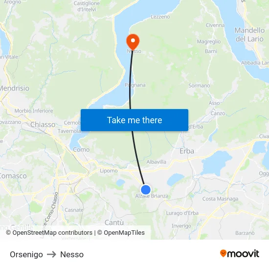 Orsenigo to Nesso map