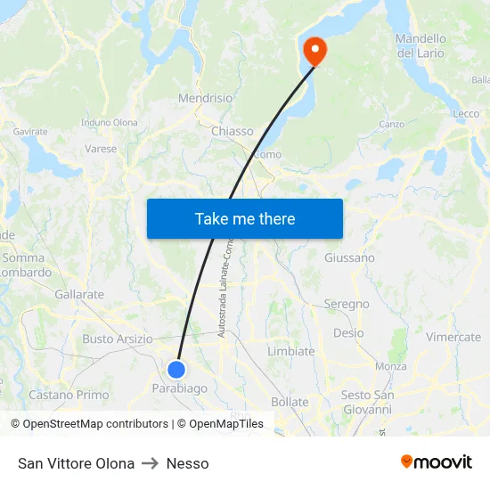 San Vittore Olona to Nesso map