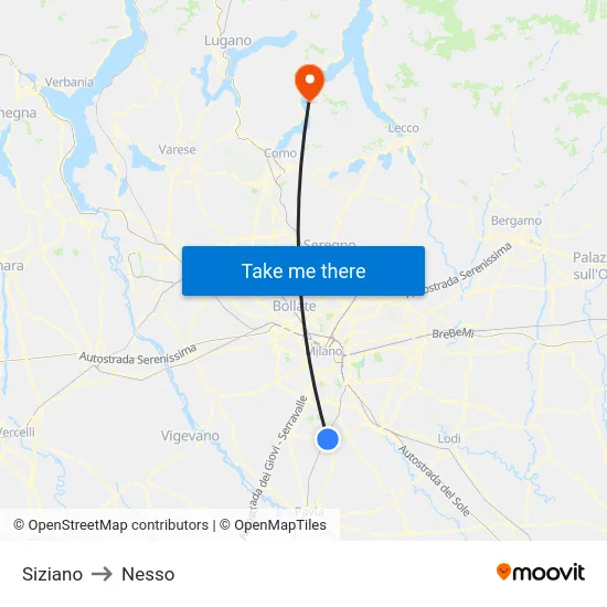 Siziano to Nesso map