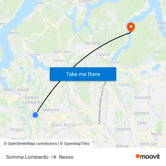 Somma Lombardo to Nesso map