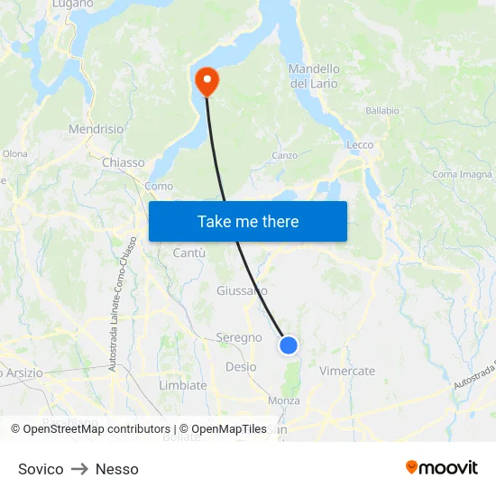 Sovico to Nesso map