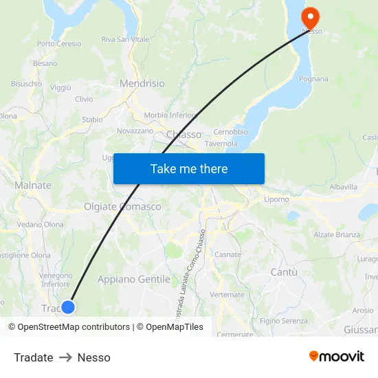 Tradate to Nesso map