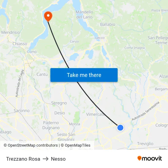Trezzano Rosa to Nesso map
