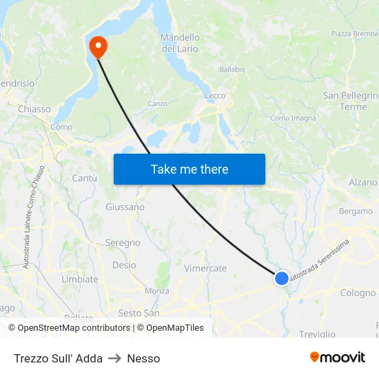 Trezzo Sull' Adda to Nesso map