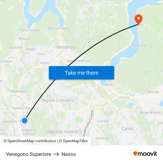 Venegono Superiore to Nesso map