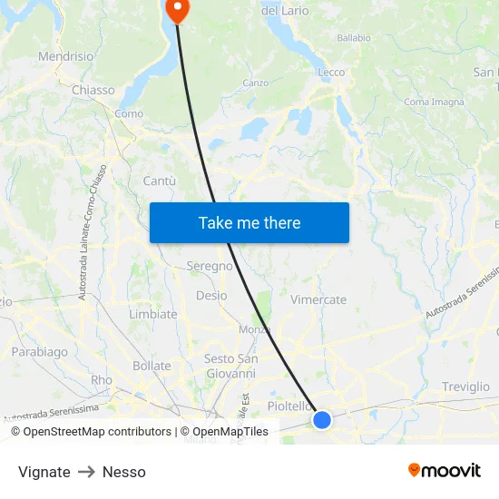 Vignate to Nesso map