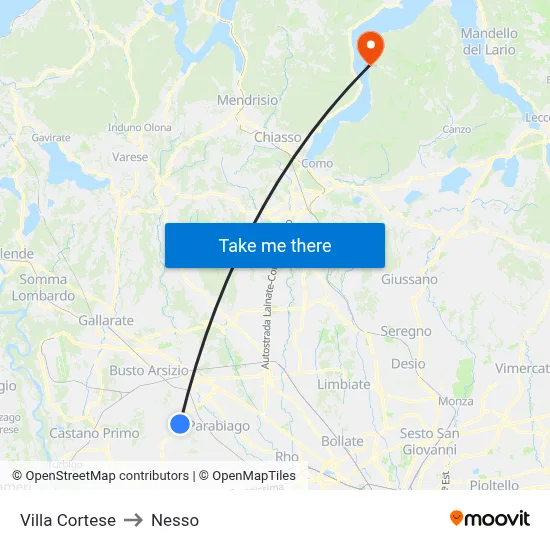 Villa Cortese to Nesso map