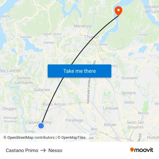 Castano Primo to Nesso map