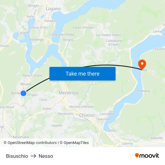 Bisuschio to Nesso map