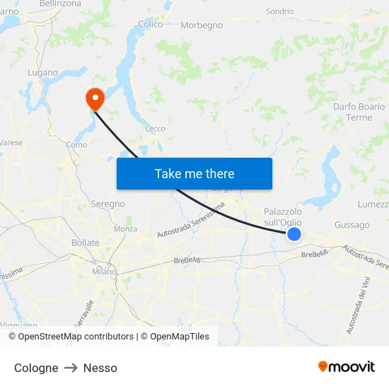 Cologne to Nesso map
