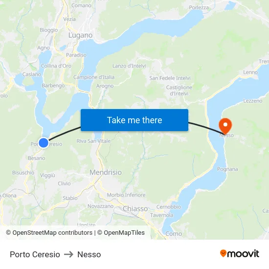 Porto Ceresio to Nesso map