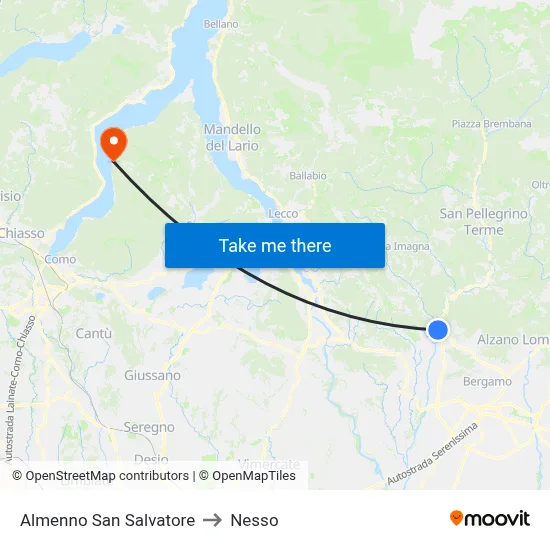 Almenno San Salvatore to Nesso map