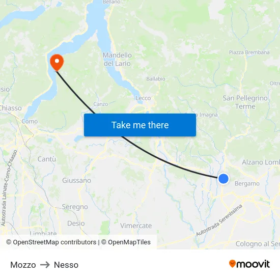Mozzo to Nesso map