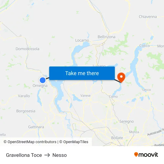 Gravellona Toce to Nesso map
