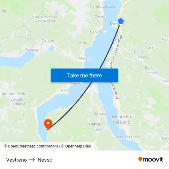 Vestreno to Nesso map