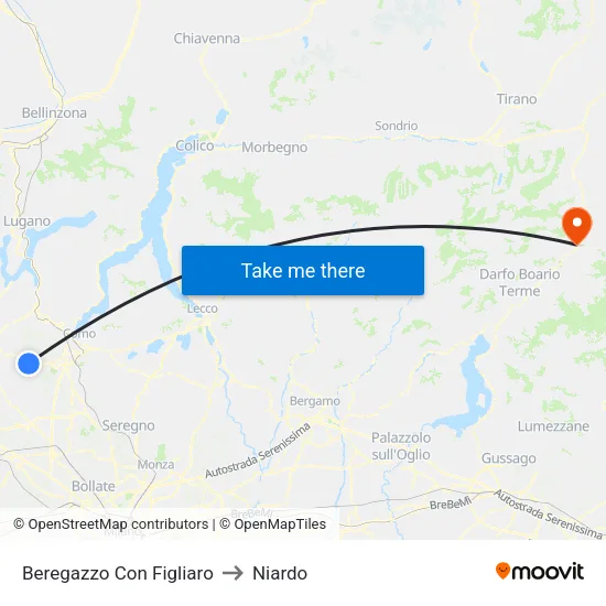 Beregazzo con Figliaro to Niardo map