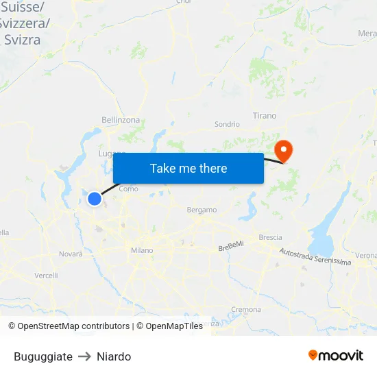Buguggiate to Niardo map