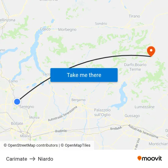 Carimate to Niardo map