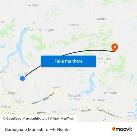 Garbagnate Monastero to Niardo map