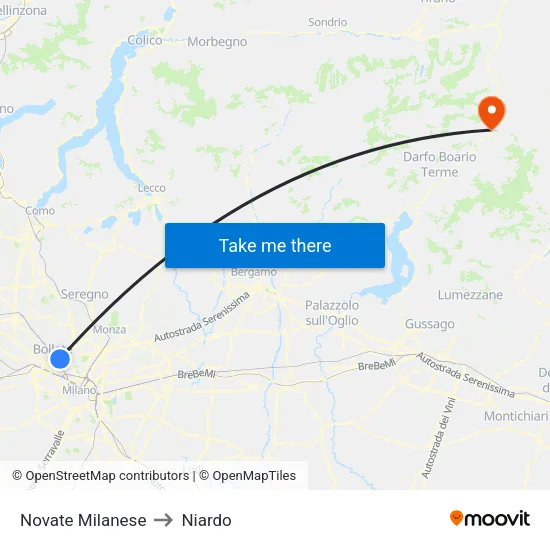Novate Milanese to Niardo map