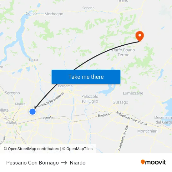 Pessano Con Bornago to Niardo map