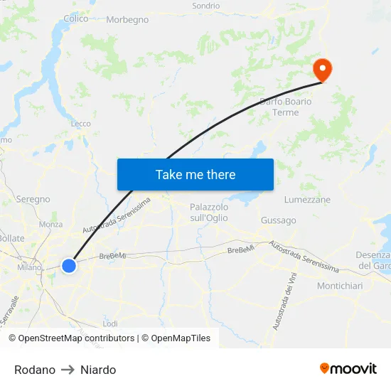 Rodano to Niardo map