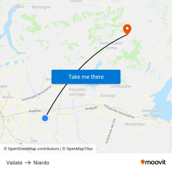 Vailate to Niardo map
