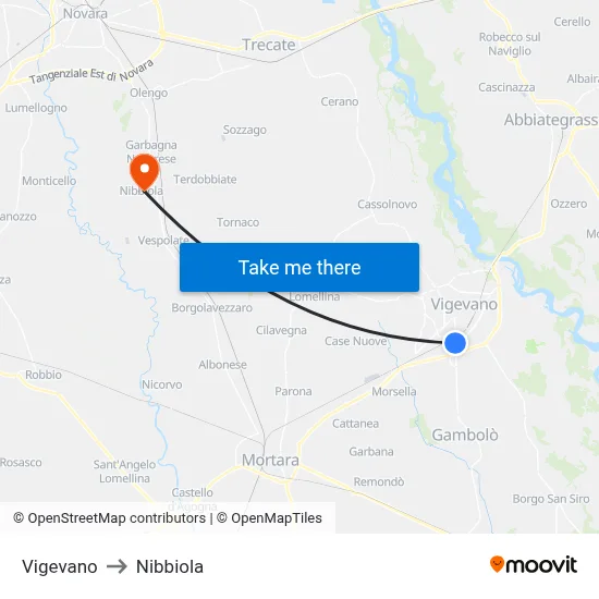 Vigevano to Nibbiola map