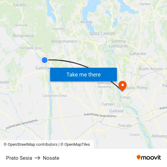 Prato Sesia to Nosate map