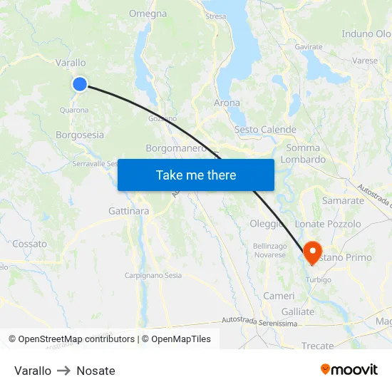 Varallo to Nosate map