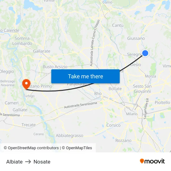 Albiate to Nosate map