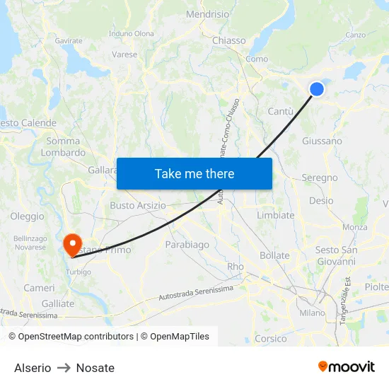 Alserio to Nosate map