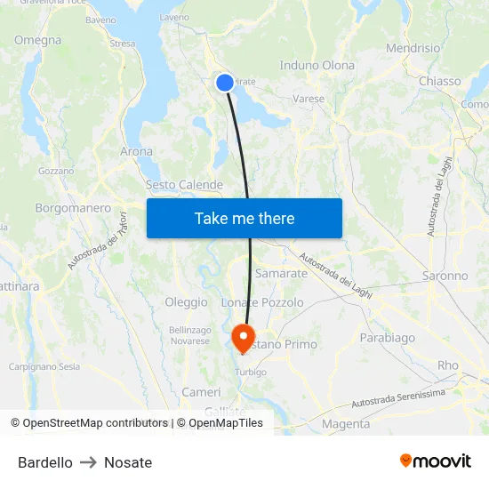 Bardello to Nosate map