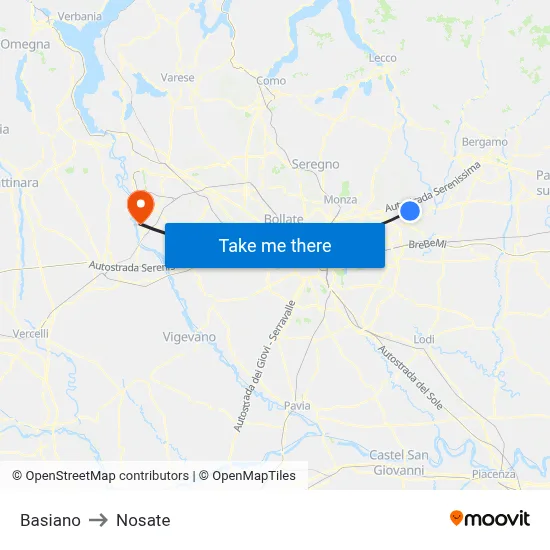 Basiano to Nosate map