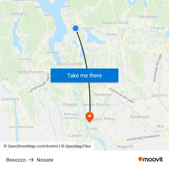Besozzo to Nosate map