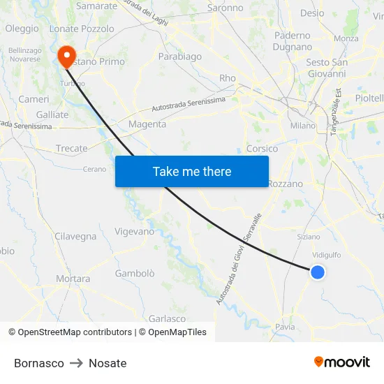 Bornasco to Nosate map