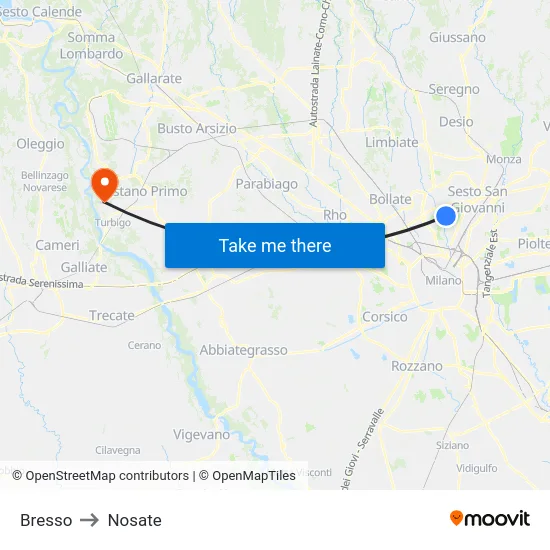 Bresso to Nosate map