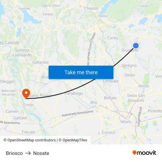 Briosco to Nosate map