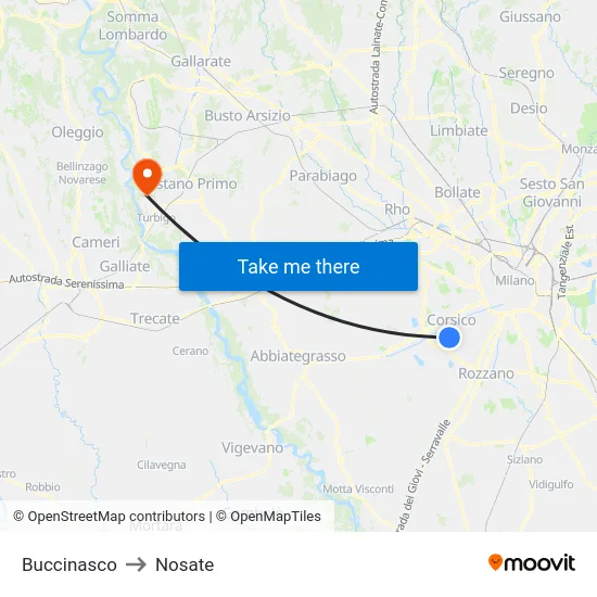 Buccinasco to Nosate map